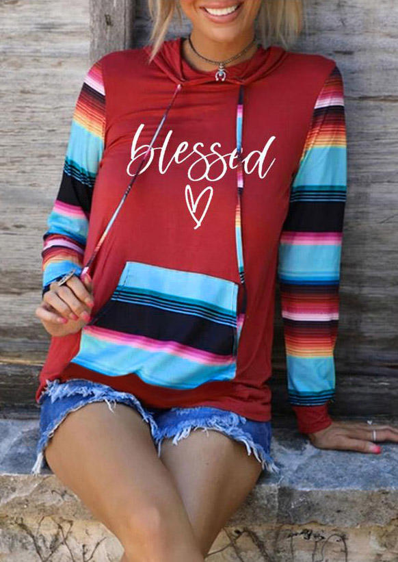 

Blessed Serape Striped Hooded Blouse - Red, 523622