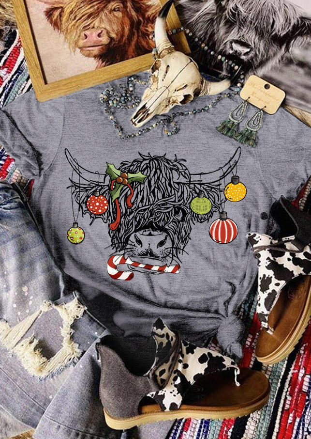 

Christmas Steer Skull T-Shirt Tee - Light Grey, 523855