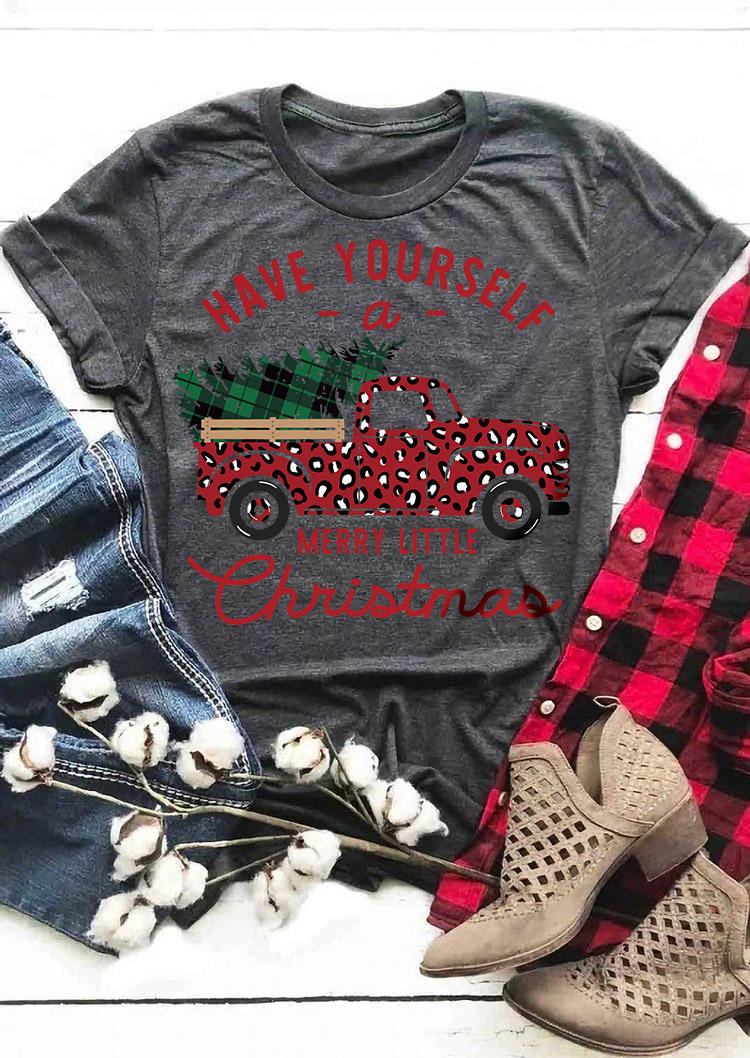 Have Youself A Merry Little Christmas Plaid Leopard T-Shirt Tee - Dark Grey