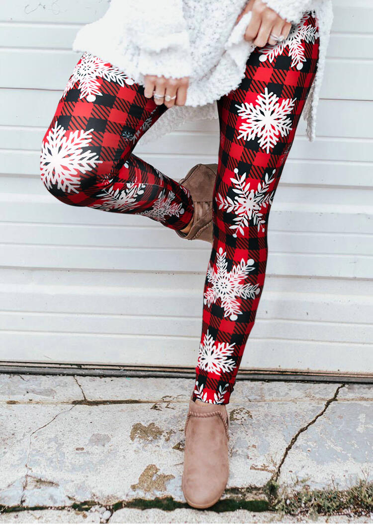 

Christmas Snowflake Plaid Skinny Leggings - Red, 523952