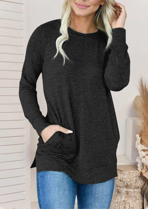 

Slit Pocket Long Sleeve O-Neck Sweatshirt - Dark Grey, 524135