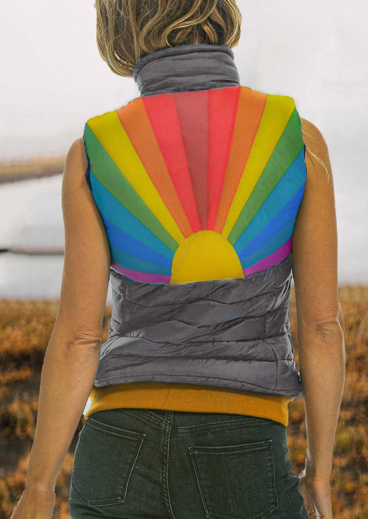 

Rainbow Stand Collar Parka Vest Coat - Gray, 524364
