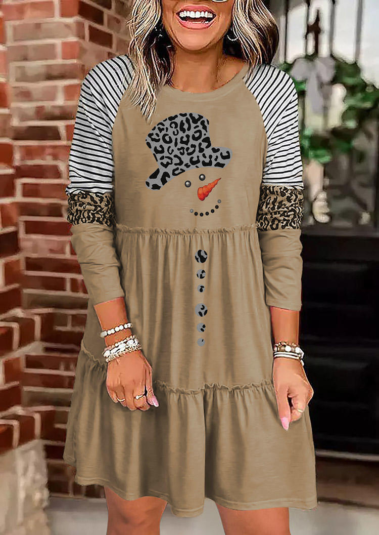 

Christmas Snowman Striped Leopard Mini Dress - Khaki, 524369