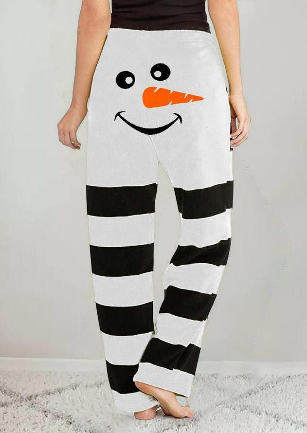 

Christmas Snowman Face Striped Pants - White, 524387