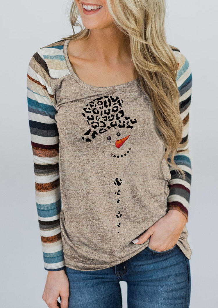 

Snowman Striped Leopard T-Shirt Tee, Multicolor, 524392