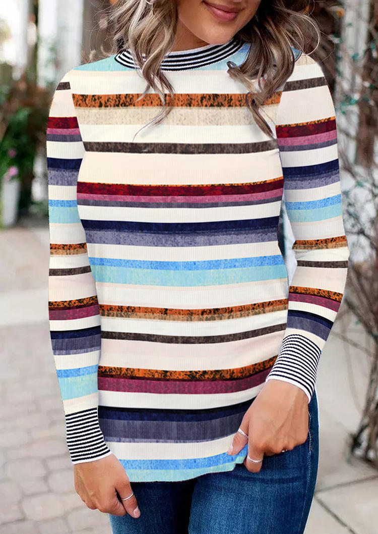 

Striped Splicing Long Sleeve Blouse, Multicolor, 524395
