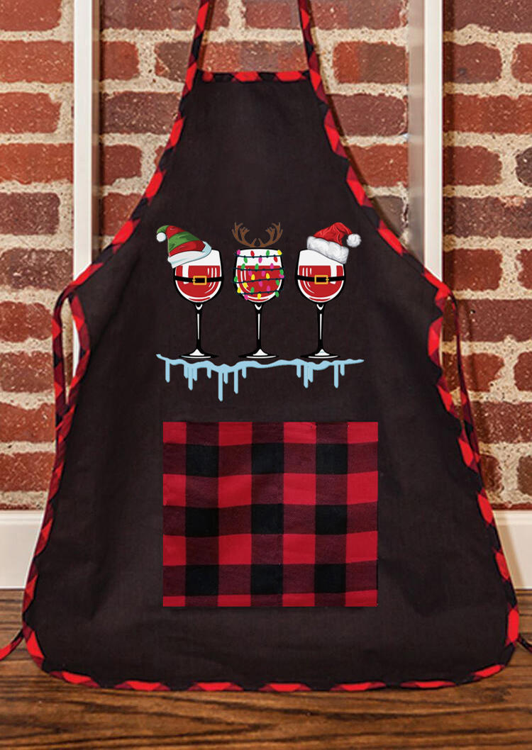 

Hat Wine Glass Buffalo Plaid Apron, Multicolor, 524398
