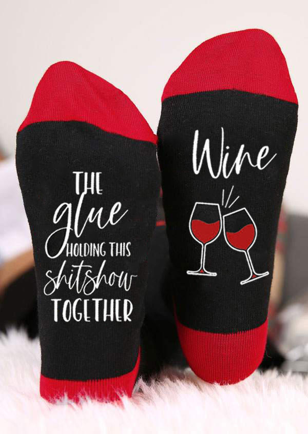 

Christmas Wine The Glue Holding This Crew Socks - Red, 524405