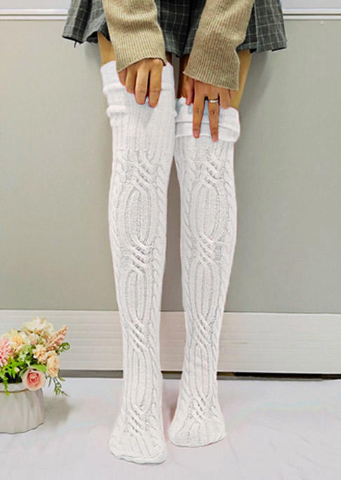 

Warm Over Knee Long Knitted Socks, Beige, 515424
