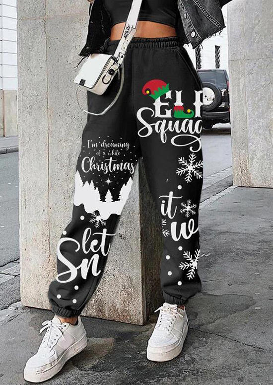 

Christmas Snowflake Elastic Waist Sweatpants - Black, 520088