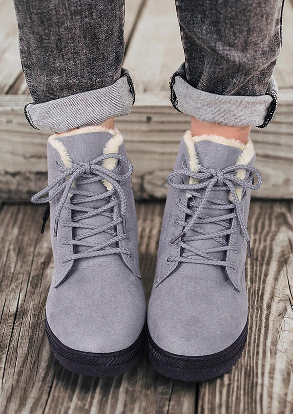 

Lace Up Round Toe Ankle Snow Boots - Gray, 523801