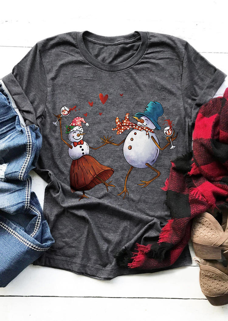 

Snowman Wine Heart T-Shirt Tee - Dark Grey, Gray, 523850