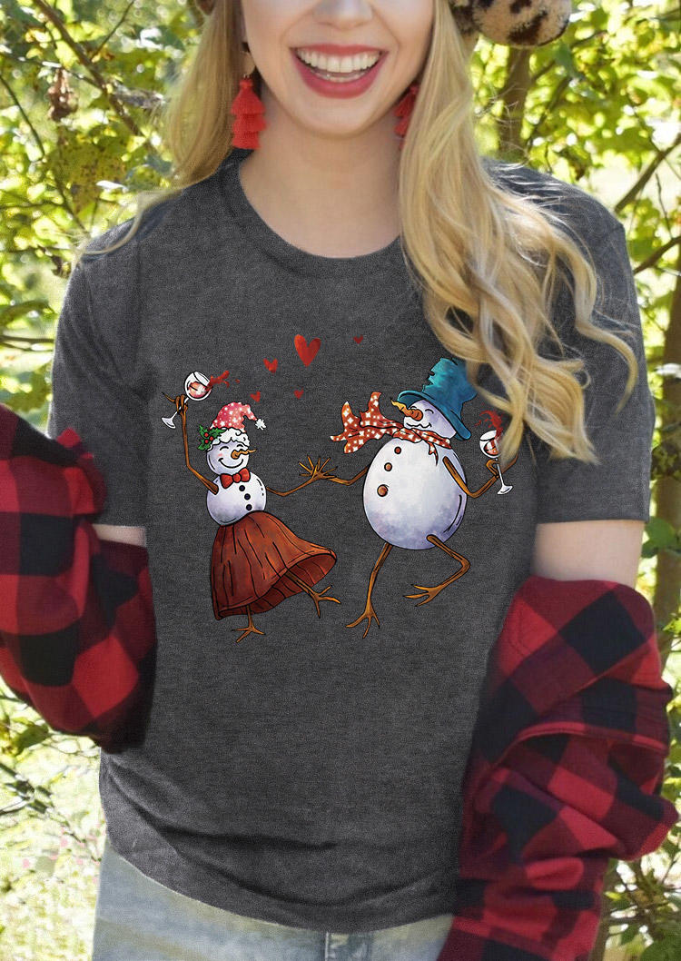 Buy Snowman Wine Heart T-Shirt Tee - Dark Grey. Picture