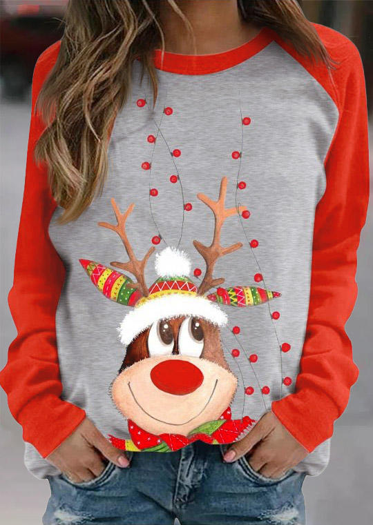 

Christmas Reindeer Raglan Sleeve Sweatshirt - Gray, 523902