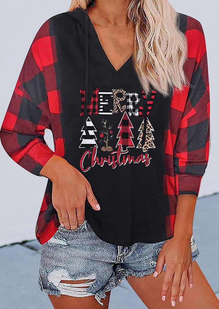 

Merry Christmas Tree Plaid Leopard Hoodie - Black, 523912