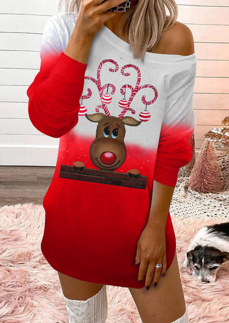 

Christmas Reindeer Gradient Mini Dress - Red, 524131