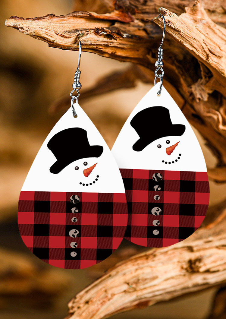 

Christmas Snowman Plaid Earrings - Red, 524132