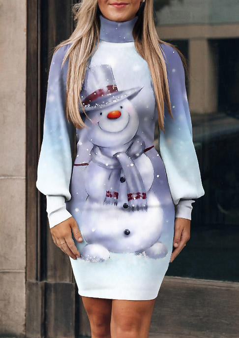 

Christmas Snowman Turtleneck Mini Dress, Multicolor, 524134