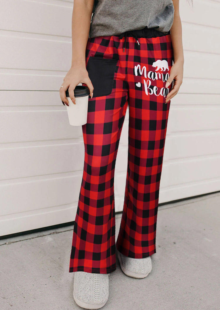 

Christmas Mama Bear Buffalo Plaid Wide Leg Pants - Red, 524144
