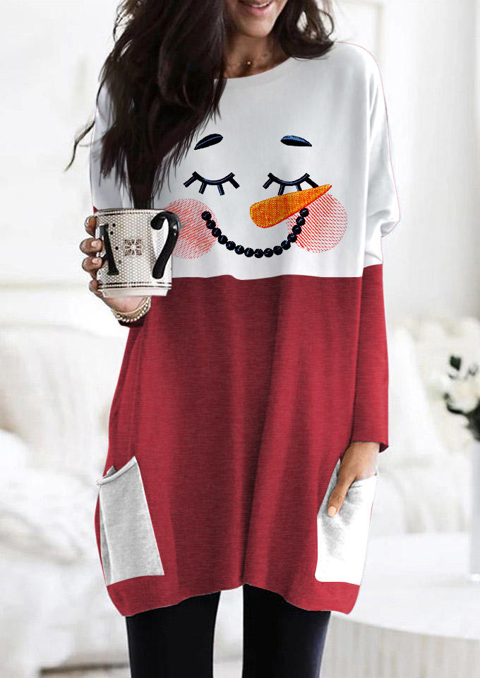 

Christmas Snowman Pocket Mini Dress - Red, 524164
