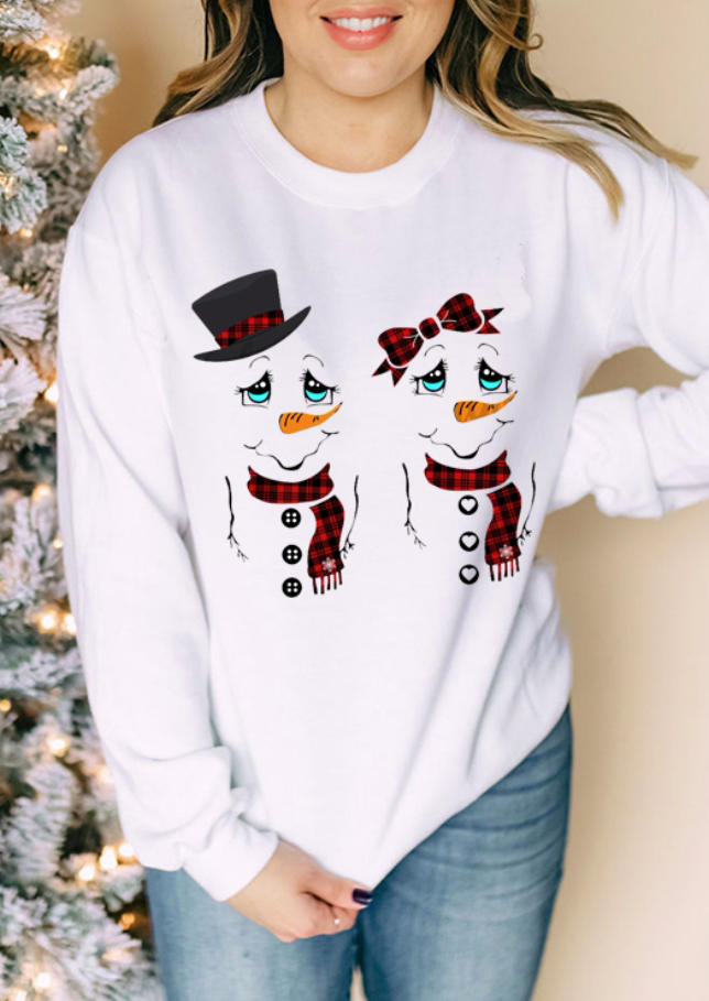 Snowman Plaid Pullover Sweatshirt - White