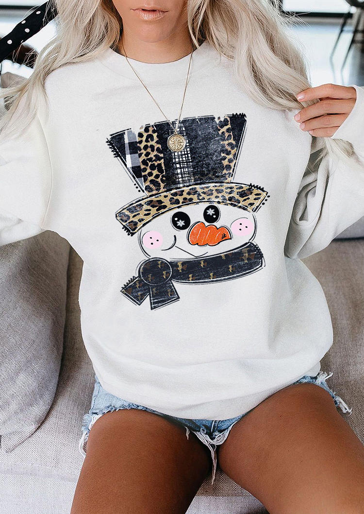 

Snowman Leopard Pullover Sweatshirt - White, 524504