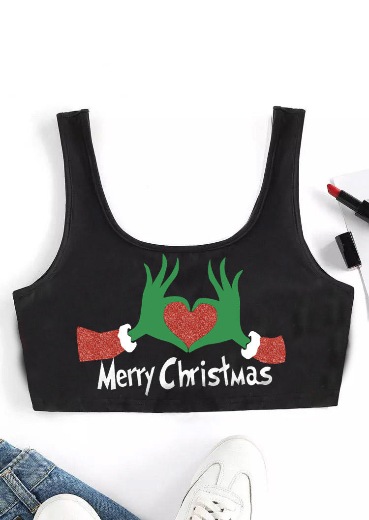 

Merry Christmas Cartoon Hand Crop Tank Top - Black, 524514