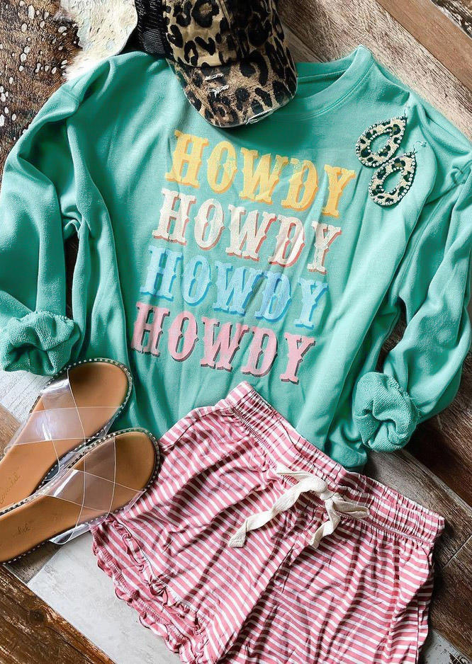 

Howdy Long Sleeve O-Neck Sweatshirt - Cyan, 517892