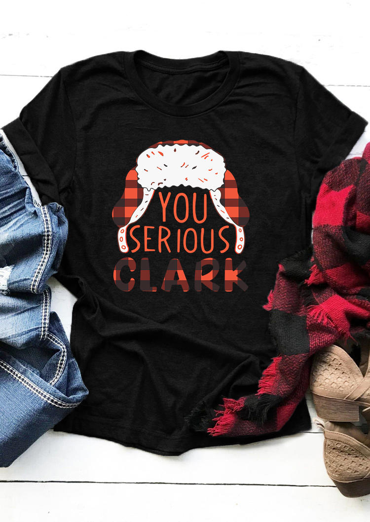 

Christmas You Serious Clark Plaid T-Shirt Tee - Black, 524011