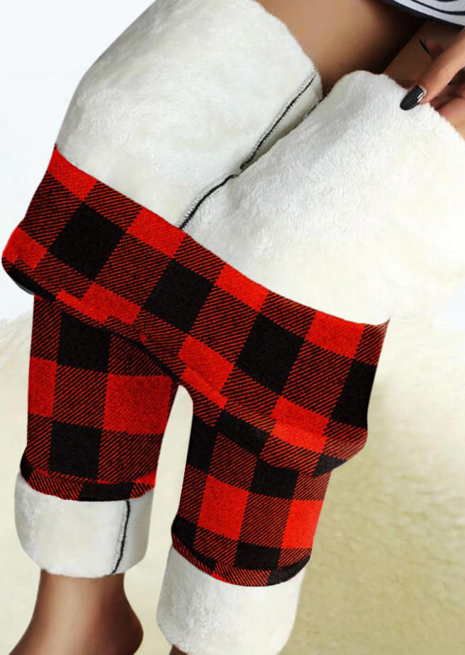 

Plaid Thickened Warm Fleece Leggings, 524119