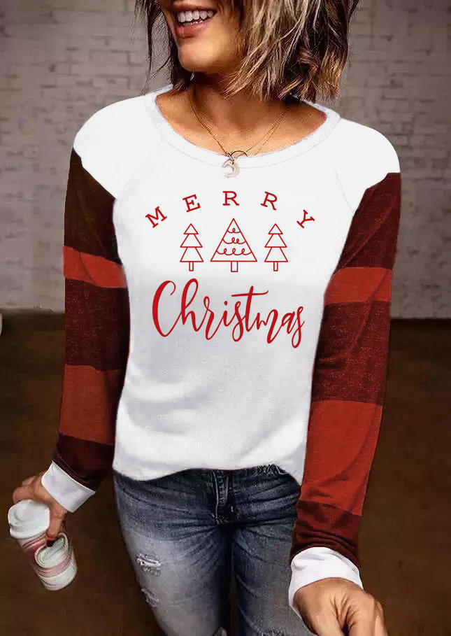 

Merry Christmas Tree Striped Blouse - White, 524232