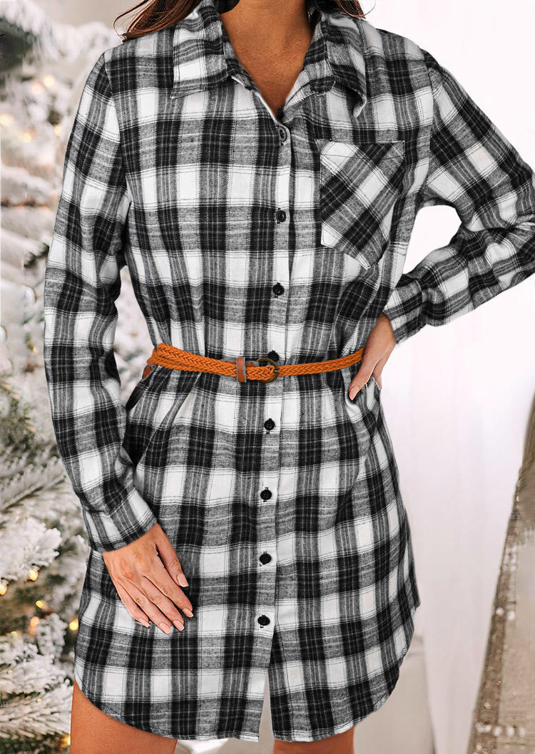 Plaid Button Pocket Shirt Mini Dress