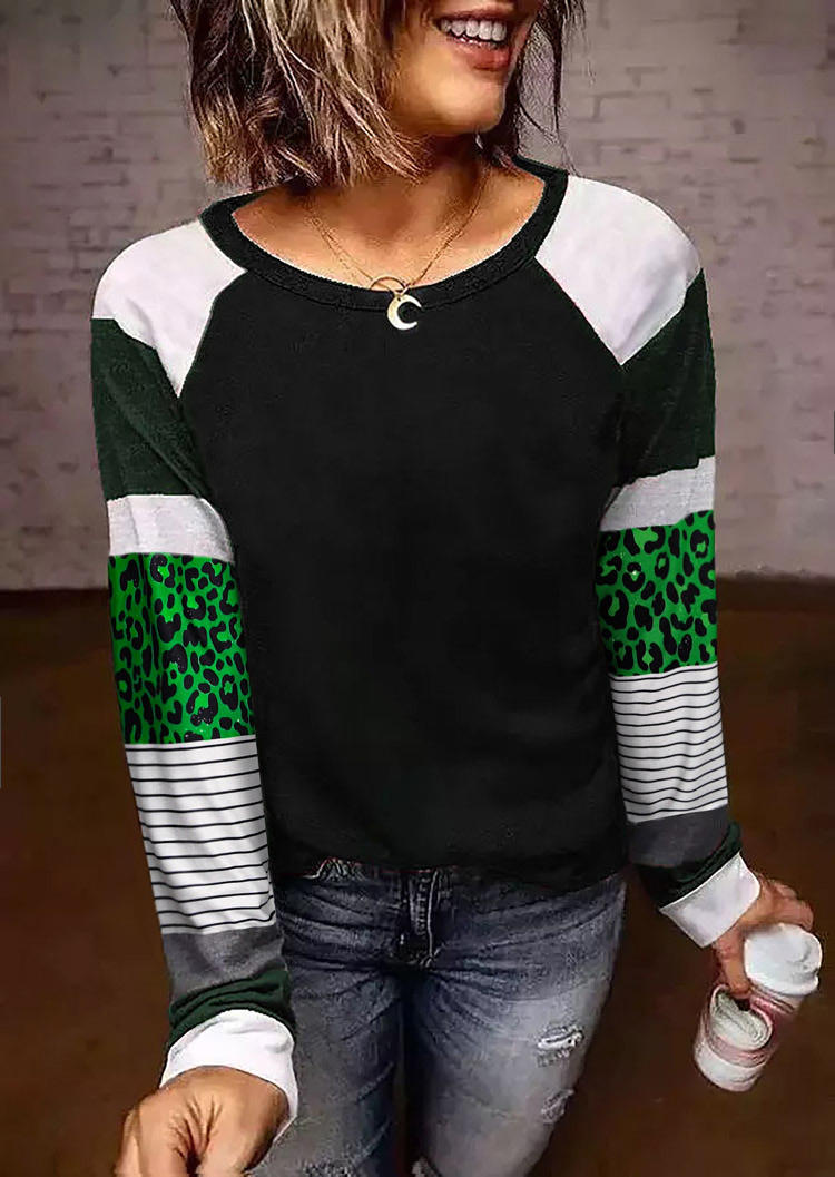 

Leopard Striped Raglan Sleeve Blouse - Black, 524375