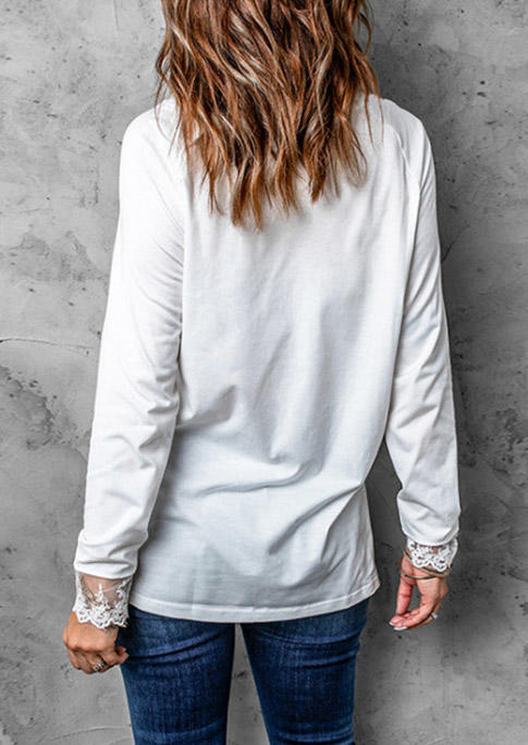 Lace Splicing Button Long Sleeve Blouse - White