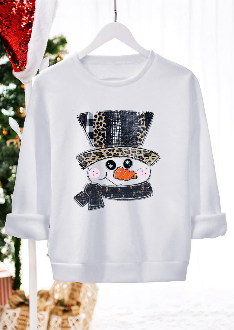 Buy Snowman Leopard Pullover Sweatshirt - White. Picture