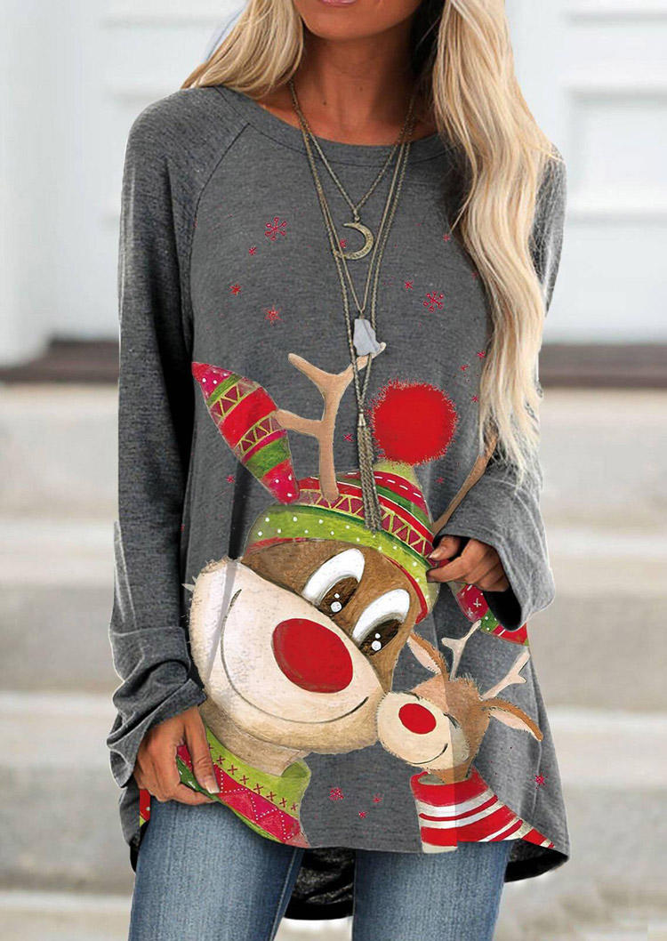 

Christmas Reindeer Raglan Sleeve Blouse - Gray, 524547
