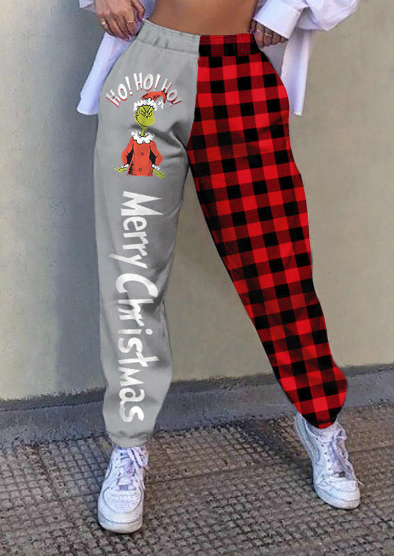 

Merry Christmas Cartoon Plaid Color Block Sweatpants - Gray, 524587