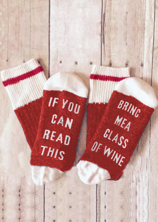 

If You Can Read This Bring Me A Glass Of Wine Crew Socks, Red, 524672