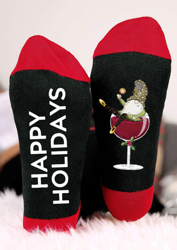 

Christmas Mistletoe Happy Holiday Crew Socks - Black, 524677