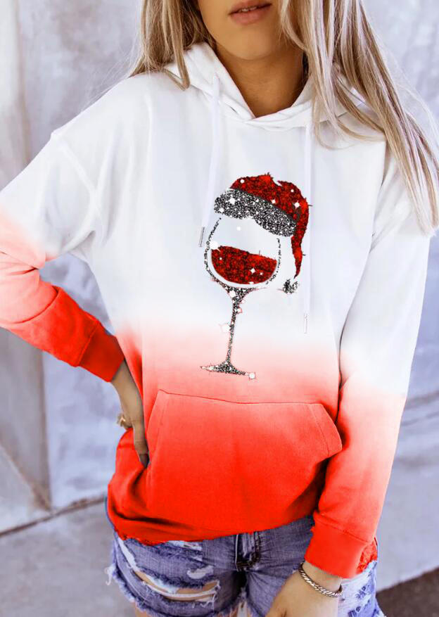 

Christmas Hat Wine Glass Gradient Sweatshirt - Red, 524718