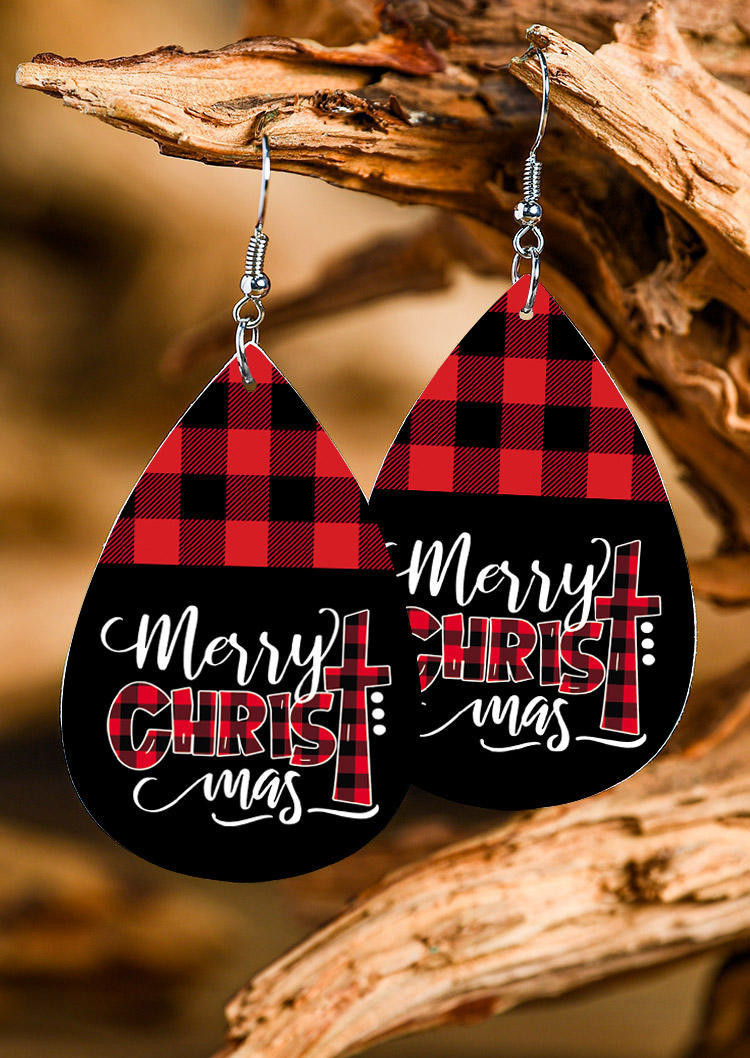 

Merry Christmas Cross Plaid Water Drop Earrings, Multicolor, 522540