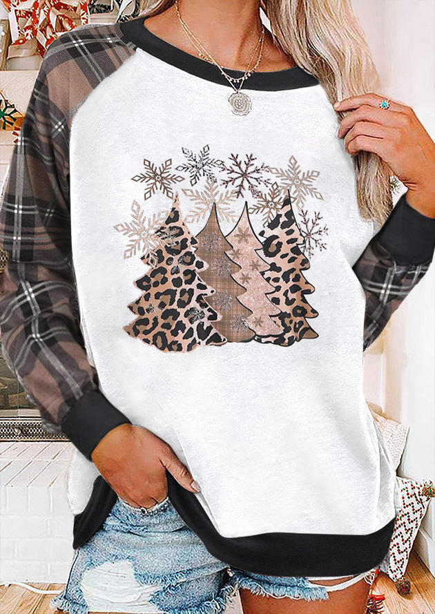 

Leopard Plaid Tree Long Sleeve Sweatshirt - White, 522402
