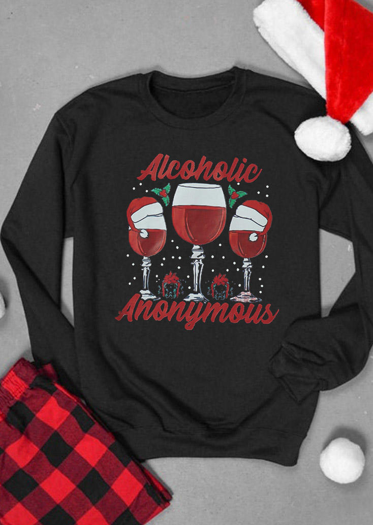 Hat Wine Glass Alcoholic Anonymous Sweatshirt - Black