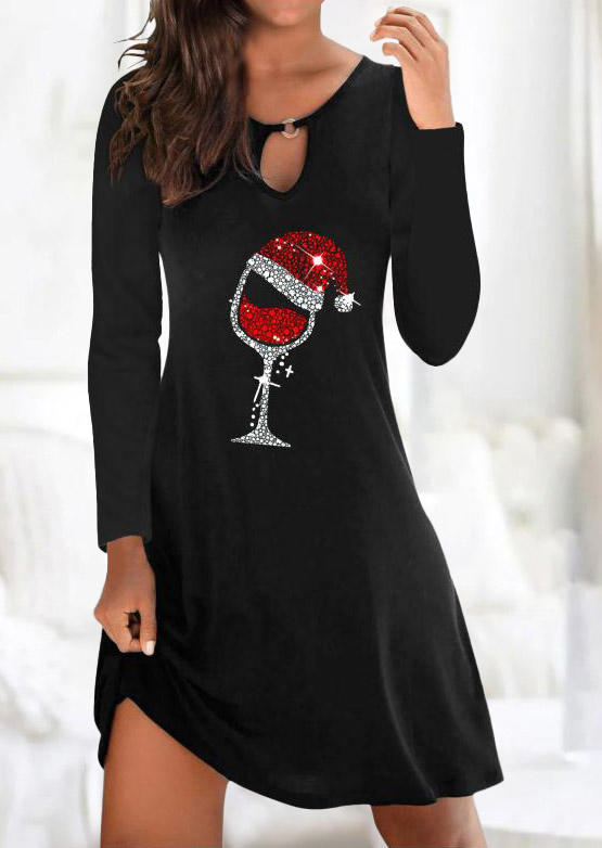 

Christmas Hat Wine Hollow Out Mini Dress - Black, 524248