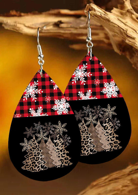 

Christmas Tree Plaid Leopard Earrings, Multicolor, 524255