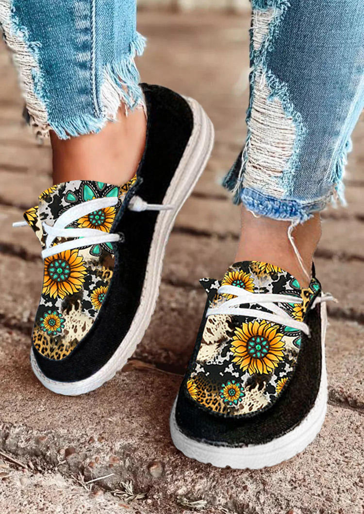 

Sunflower Cow Leopard Slip On Flat Sneakers - Black, 524276