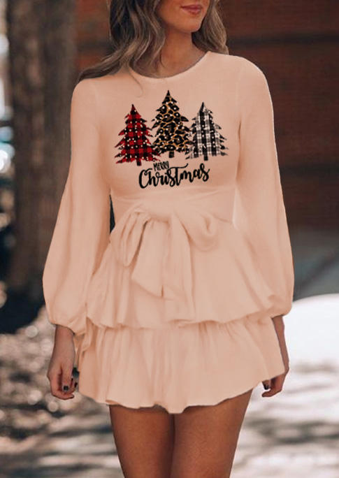

Merry Christmas Tree Plaid Leopard Mini Dress - Dark Apricot, 524331