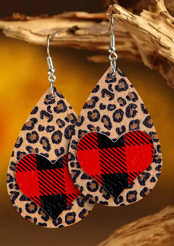 

Leopard Plaid Striped Love Heart Water Drop Earrings, Stripe;leopard, 524513