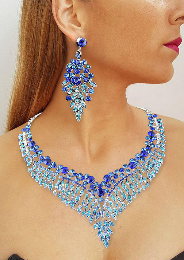 

3Pcs Crystal Necklace And Earrings Jewelry Set, Blue;white, 524711