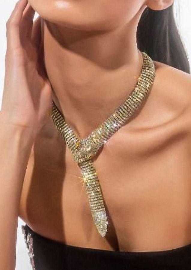 

Snake Rhinestone Alloy Necklace, Gold;silver, 524759